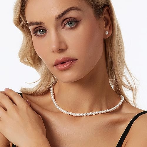 Image of Zeffy Gold Pearl Necklace for Women, Dainty 14K Gold /Silve Plated Layered Pearl Choker Pearl Earrings Pearl Bracelets Wedding Trendy Gold Jewelry Set for Women Gifts