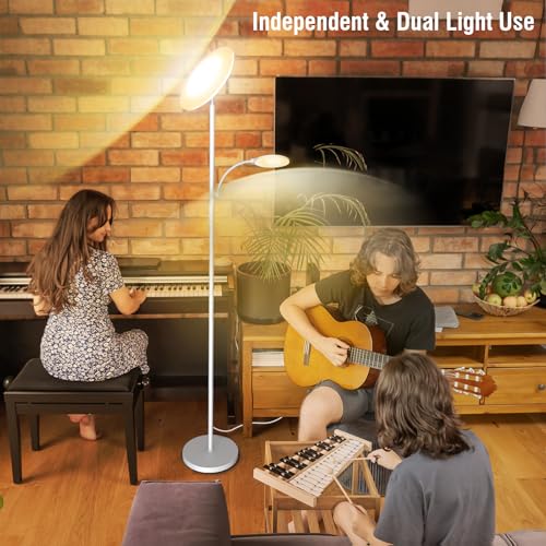 marctronic Weiß LED Stehlampe Deckenfluter Dimmbar, 42W 4200LM Superhelle Wohnzimmer Stehlampe mit Leselampe, 175CM Hohe Moderne Standleuchte mit Fernbedienung & Touch Steuerung für Schlafzimmer BüRo