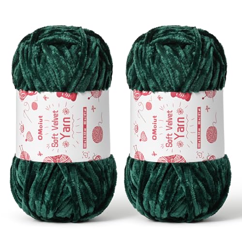 Image of 2x100g Fluffy Velvet Chenille Yarn for Crocheting and Knitting, 80m (87.5yd) Baby Yarn for Crocheting Soft, Crochet Chunky Yarns Amigurumi Yarns (2 Army Green)