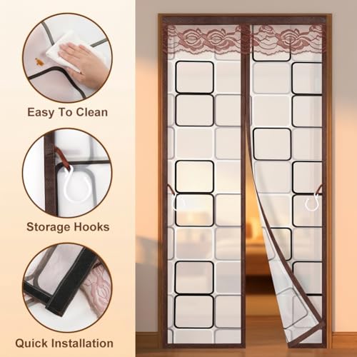 Image of HASTHIP Mosquito Net for Doors with Magnet, Insulated PVC Door Mosquito Net Magnetic with Self Adhesive Hook and Loop Strip, Windproof Dustproof Privacy Door Curtain for Kitchen Doorway, 110x210cm