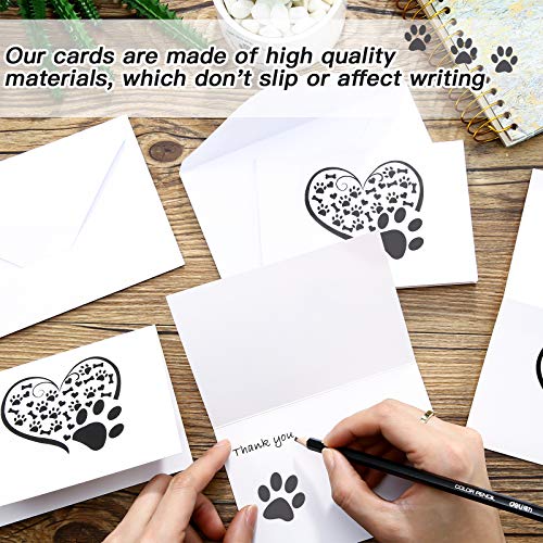 Image of Zonon 48 Pcs Paw Printed Thank You Note Cards Veterinary Gifts 24 Note Cards Heart Paw Print Blank Greeting with 24 White Envelopes Animal Lovers Pet Shop Birthday Party(Black and White)