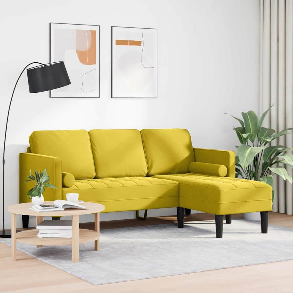 Zestaw sof żółtych z poduszkami z poliestru, nowoczesna sofa narożna 173 x 131 x 67 cm, 3-osobowy zestaw tapicerowany z aksamitnymi podłokietnikami, modułowy i trwały, do salonu, biura i