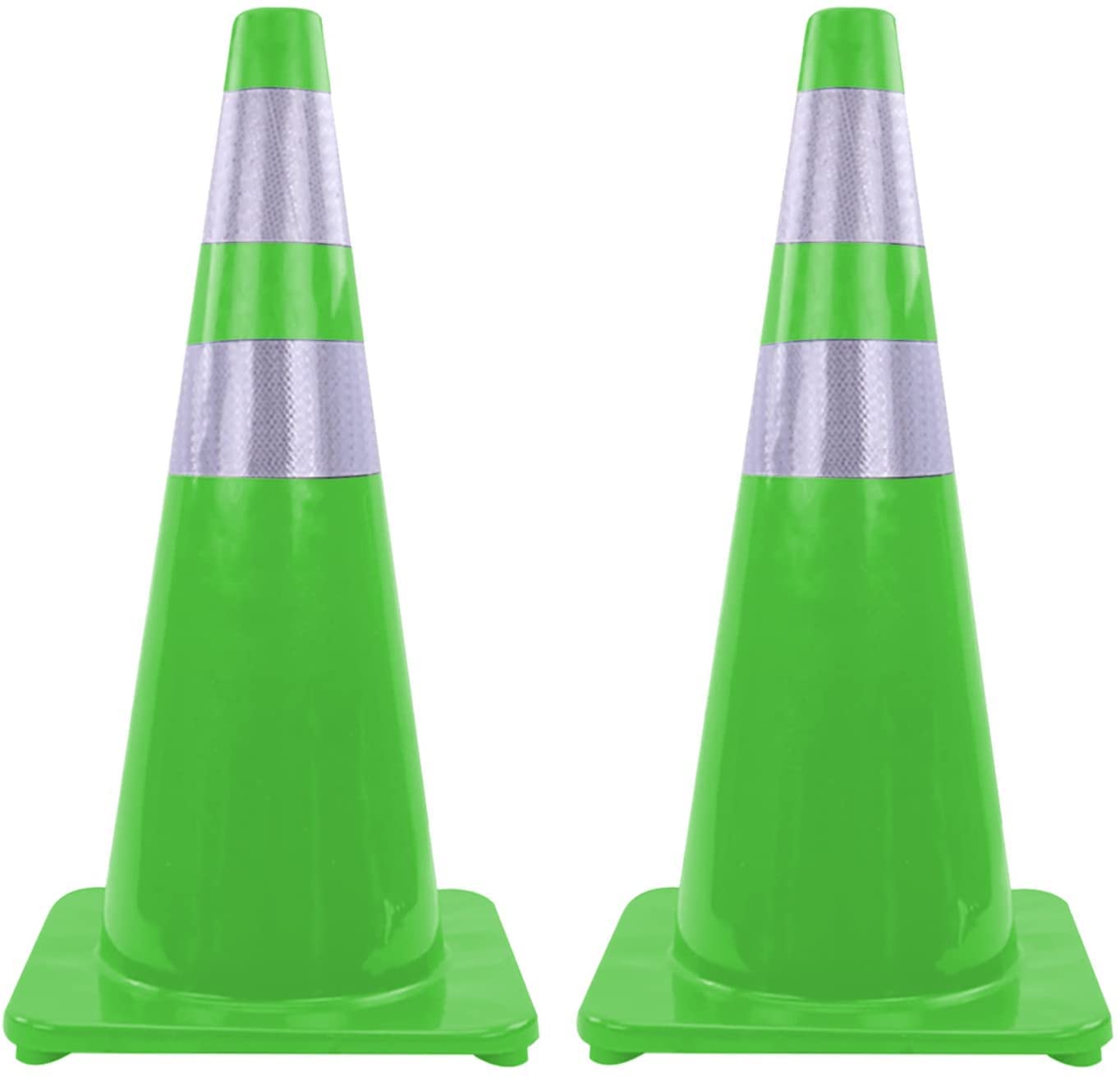 Cônes de sécurité portatifs en PVC Durable avec 2 Bandes réfléchissantes. Cônes lestés pour la signalisation routière et la Conduite (4 Paquets Verts) (2 Paquets Verts)