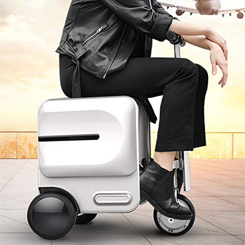 HBIAO Electric Suitcase Riding Box, Smart Riding Travel Luggage Foldable Suitcase, Electric Luggage Scooter Car, Trolley Boarding Suitcase,Silver