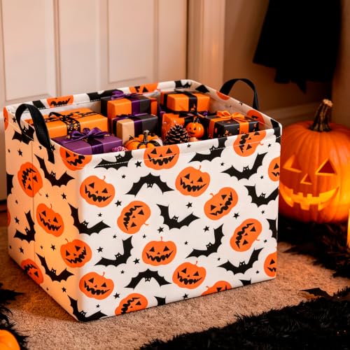 Image of CLOCOR Rectangular Storage Basket Empty,Gift Basket,Waterproof Storage Bin with Handles,Room Decor(Black Star Halloween)