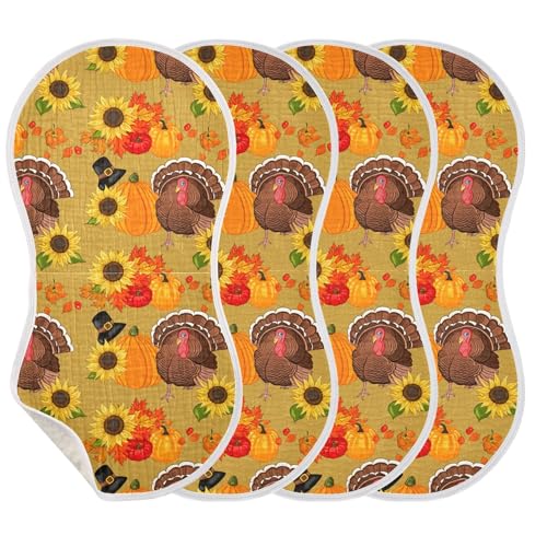 xigua Turkeys Muslin Baby Burp Cloths Set of 2, Super Soft & Absorbent Burping Rags, Cotton Burp Clothes Shower Gift for Newborn, Baby Girls and Boys3