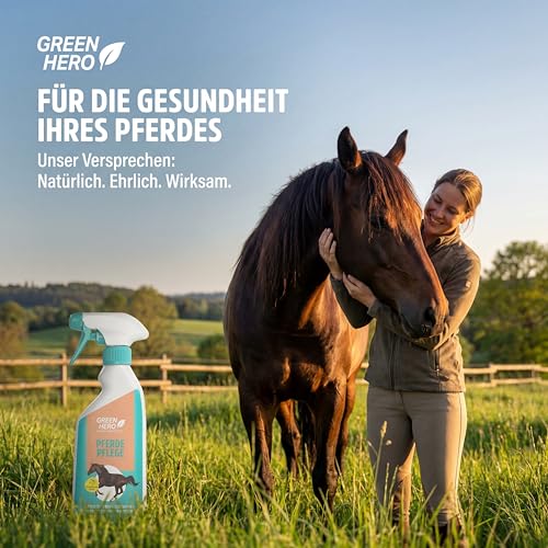 Green Hero Pferdepflege gegen Juckreiz durch Milben & Sommerekzem - 100% natürliches Pflegespray für Pferde - unterstützt den Regenerationsprozess der Haut bei Räude, Hefepilzen & Reizungen, 500 ml
