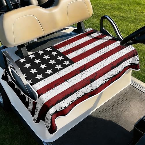 Vintage Distressed American Flag Golf Cart Seat Covers, Universal 4Th Of July Patriotic Stars Stripes Golf Cart Seat Towel Blanket Compatible With Yamaha Ezgo &Amp; More 2-Seater Cart Accessories 51'X31'