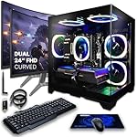 SAAV CORE Prebuilt Gaming PC Bundle Desktop Tower AMD Ryzen 5 5500 GeForce RTX 3050 6GB GDDR6 Dual Curved 24in Monitors 16GB DDR4 512GB NVMe SSD WiFi 6 Windows 11 Black RGB Computer PC Gaming
