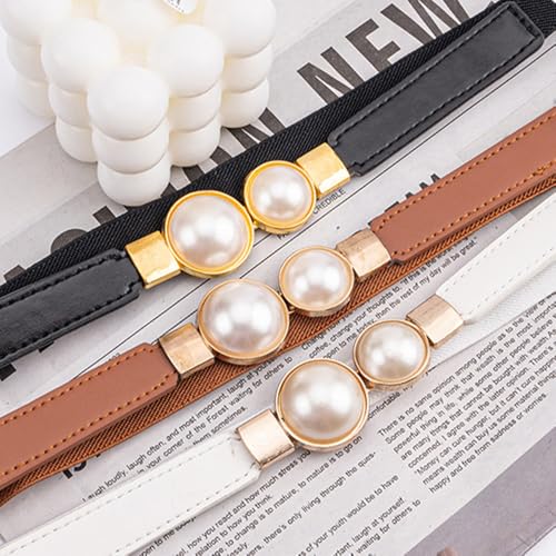 Korean Style Pearl Waist Chain Belt - Vintage Elastic Leather Belt for Women, Sweater Jacket Hook Slim Fit3