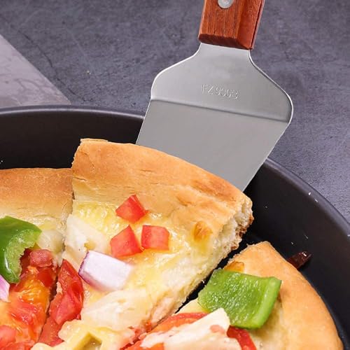 Image of Pie Server Cake Holder Transfer Triangular Spade Spatula for Pizza Cake Baking Wood Wooden Handle Shovel Stainless Steel (Pack of 1)