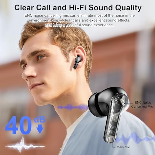 Wireless Earbud Bluetooth Headphones, 40H Playtime Wireless Headphones Deep Bass Stereo with LED Power Display, IP7 Waterproof in Ear Earphones with Microphone Ear bud Cordless for Laptop Android/iOS - Image 4