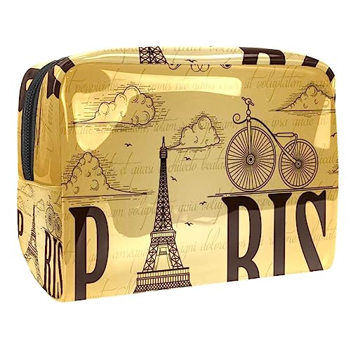 Trousse de Maquillage de Voyage Trousse de Toilette Trousse cosmétique,Tour Eiffel Paris vélo,Pochette de Maquillage étanche en PVC pour étui à cosmétiques