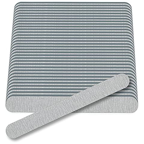 Flowery Nail File 100/180 Grit for Acrylic Nails, Double-Sided Nail Files, Disposable Emery Boards, Manicure Kit, Cushion Core, Silver, 100-Pack Cover