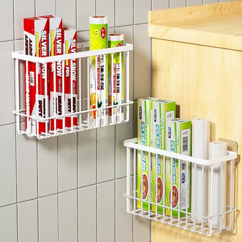 EigPluy 2 Stück Küchenschranktür-Aufbewahrungsbox,Selbstklebendes Wandmontierte Aufbewahrungsboxs, Schrank/Badezimmer/Kühlschrank Kleine Gegenstände Organizer Aufbewahrungsbox (Weiß) 4