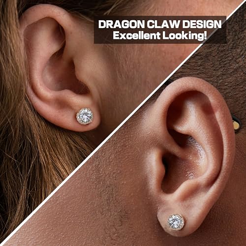 Magnetic Earrings for Men Women - 5A Shiny CZ Dragon Claw Punk Hypoallergenic Stainless Steel Non Piercing Clip on Fake Earrings Studs Gold Silver Black 5/6.5/8MM Not Easy to Fall3