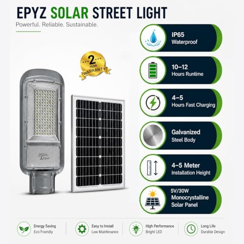 Image of Epyz 300 Watt Semi-Integrated Solar Street Light Aluminium Body Outdoor with Remote and Dusk to Dawn for Garden, Street, Lawn [ 128LED, 27000mAh, Pack of 1, Cold White Light ]