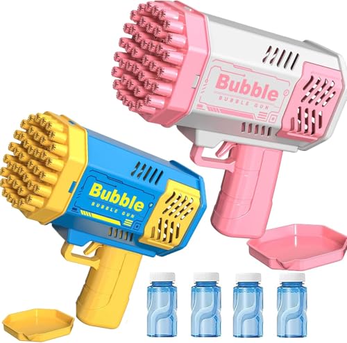 2 Pack Bubble Gun 40 Holes Bazooka Bubble Gun with 2 Bottles of Bubble Solution Bubble Blaster Toy 5000+ Bubbles Per Min Bubble Maker Outdoor Toys for Girls Party