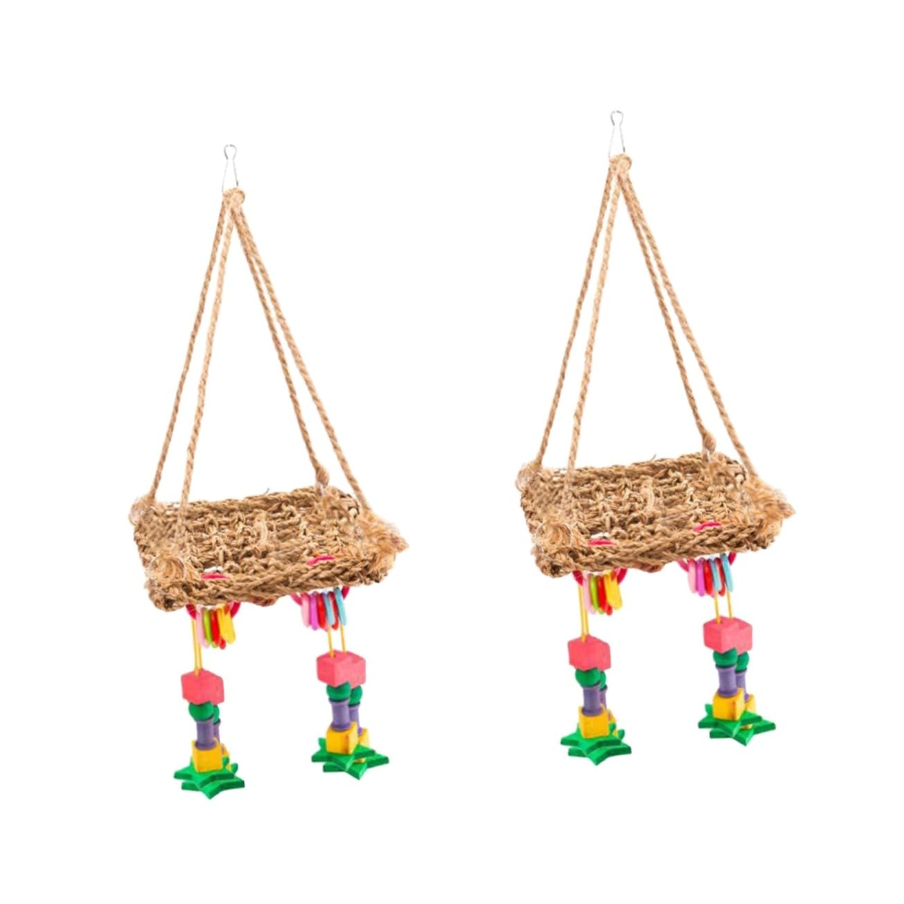 FRCOLOR 2 pezzi giocattolo con corda per pappagallo, piccolo giocattolo per uccelli, per morso di pappagallo, per appendere l'uccello, letto per uccelli, bambù