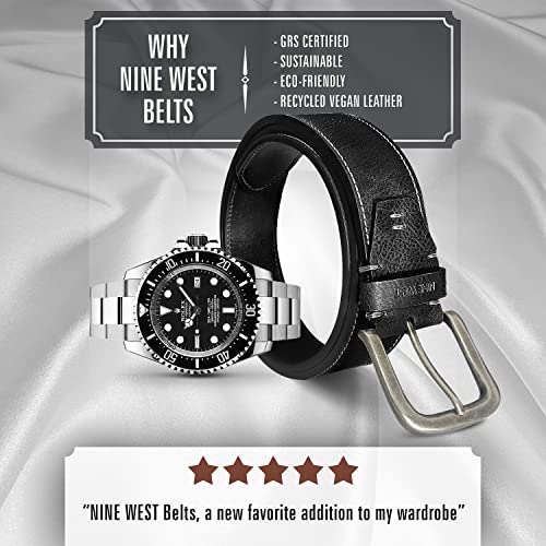Nine West Mens Belt Vegan Leather Regular Dress Casual Everyday Belt 38mm Wide, Hamburg Black Belt Designed in the USA, S3