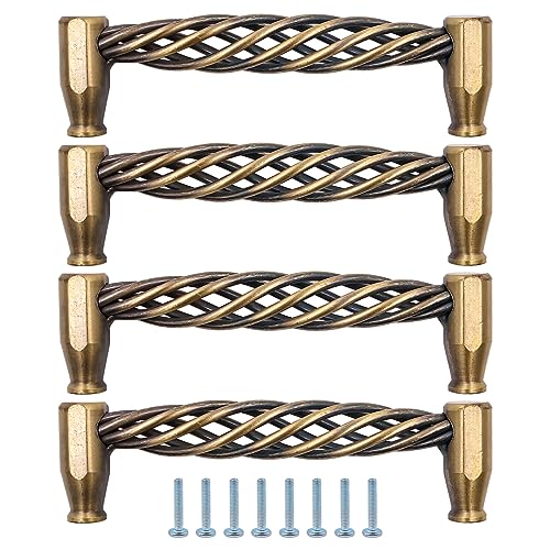 ZONADAH Set of 4 Traditional Drawer Cabinet Handle, Hole Distance 128mm, Metal Bird Cage Furniture Door Pull Handles
