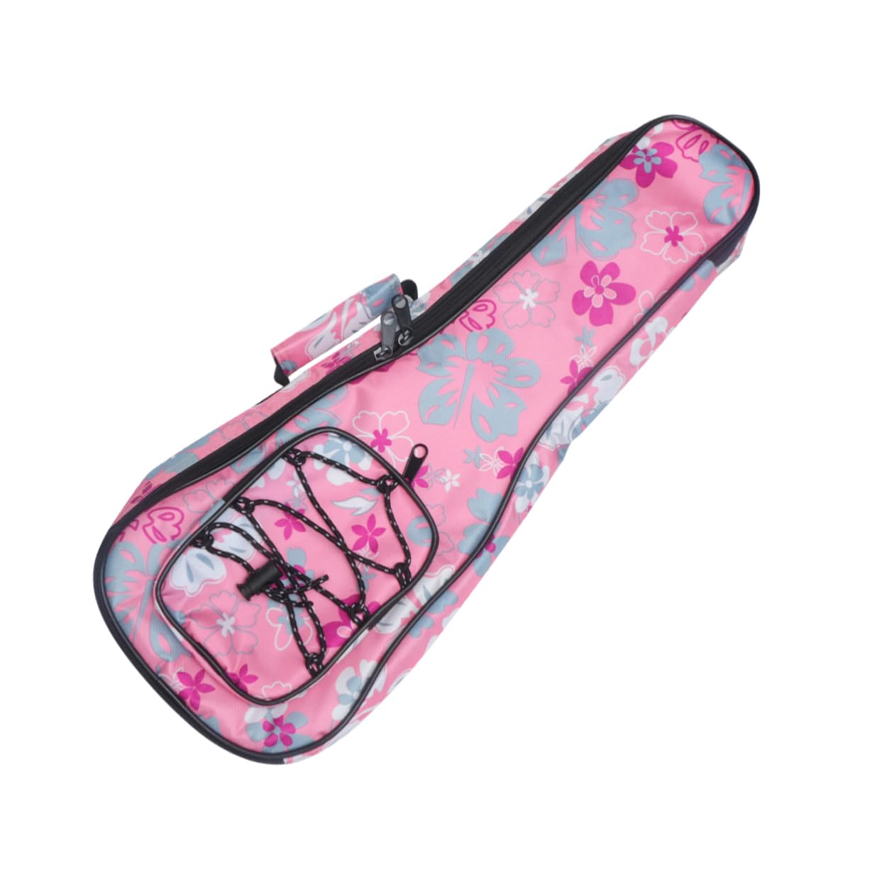Borsa per Ukulele Imbottita in Cotone Doppia Tracolla e Tasca Frontale a Rete, Design Floreale Personalizzato