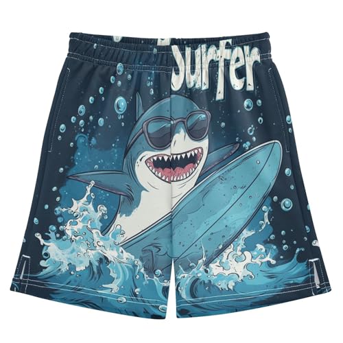 DOMIKING Surfing Shark Kids Shorts Pull-on Boys Shorts with Elastic Waist Casual Athletic Pants for Outdoor Summer