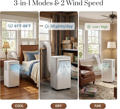 Image of Portable Air Conditioner 8000 BTU,4-in-1 AC Unit with Cooling, Dehumidifier, Fan and Sleep Modes, Cools Rooms Up to 350 Sq Ft, Adjustable Fan Speeds, Remote Control and LED Display