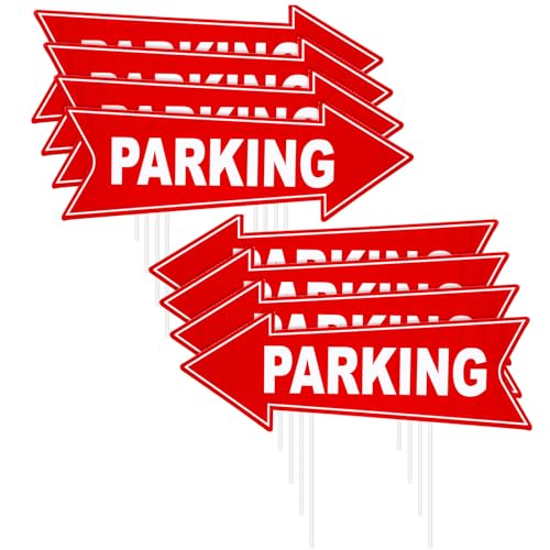 Barydat 8 Pcs Parking Sign with Stake 17 x 6 Inch Outside Event Parking Signs Directional Arrow Corrugated Plastic Signs Outside for Event Left and Right Double Side Printed