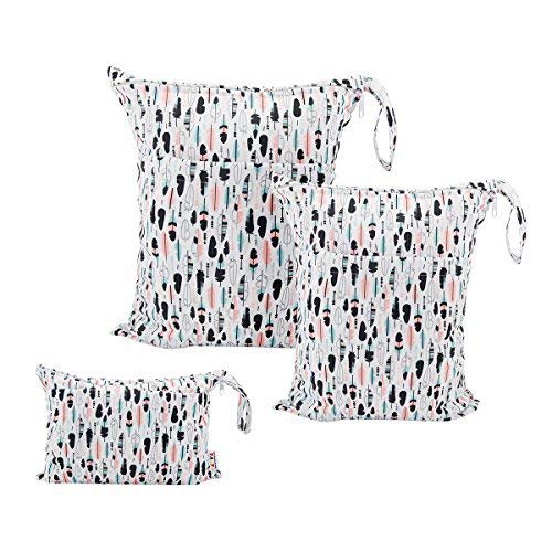 ALVABABY 3 bolsas de pañales húmedas y secas de tela para bebé, impermeables, reutilizables con dos bolsillos con cremallera 3L-H1-ES