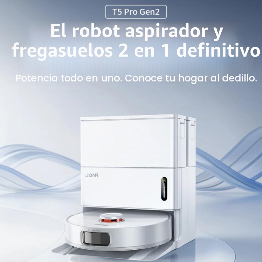 JONR T5 Pro Gen 2 15000Pa Robot aspirador con función de limpieza, potencia de succión (actualización de T5 Pro) con secado al aire caliente, cepillo lateral antienredos, prevención de obstáculos