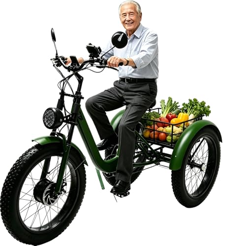 BuilfutenM Triciclo Electrico Adulto De Carga Ruedas 3 Ruedas Bicicletas de neumáticos Anchos para Ciclistas de 200 kg para Adultos de Alta Resistencia con Canasta de Gran Capacidad A