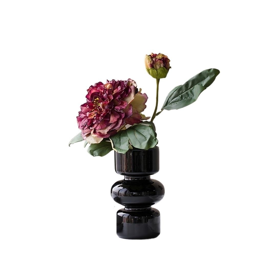 CHUOZI Artificial Flowers Red Guifei Peony Black Glass Vase Living Room Decorative Arrangement Chinese Table Fake Flower