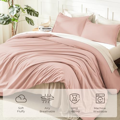 Image of Litanika Pink Comforter Set King Size, 3 Pieces Blush Plain Bedding Comforter Set, All Season Bed Set (90x90In Comforter & 2 Pillowcases)