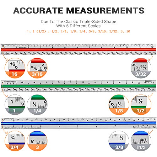 Hutou HU-08-066 12 Inch Architectural Scale Ruler Aluminum Architect Scale Triangular Scale Ruler thumb #2