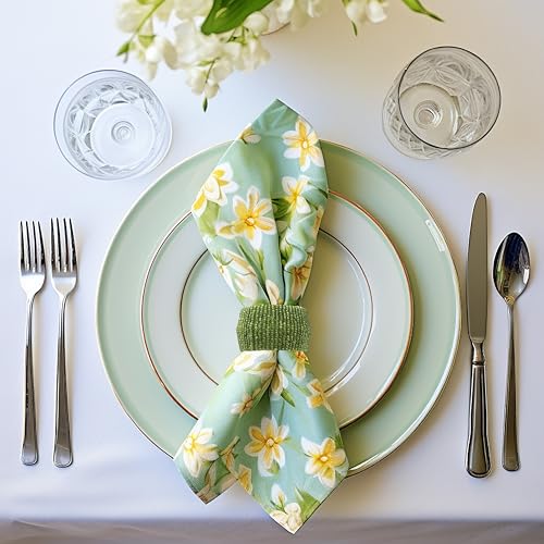 Image of COTTON CRAFT Glitz Beaded Napkin Rings - Set of 12 - Handmade Green Napkin Ring Holders for Dining Table Decor - Elegant Beaded Napkin Rings for Weddings, Parties, Brunch, Holiday Table Settings
