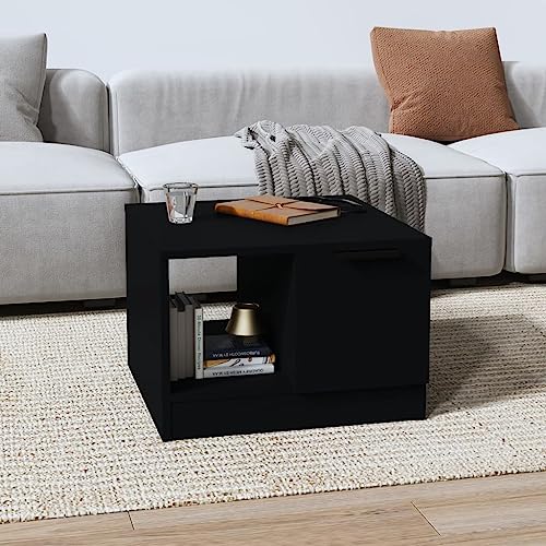 Table Basse with Bois, Design Pratique, Espace de Rangement, Table Basse Salon, Tables Basses Noir, Coffee Table, pour Salon, 50 x 50 x 36 cm