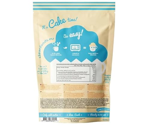 CleanFoods SlimCake Tassenkuchen Vanille 5 x 50g I Konjac Glucomannan I nur 73 Kalorien je 100g Kuchen I frei von Gluten und Zucker I in 60 Sekunden zubereitet