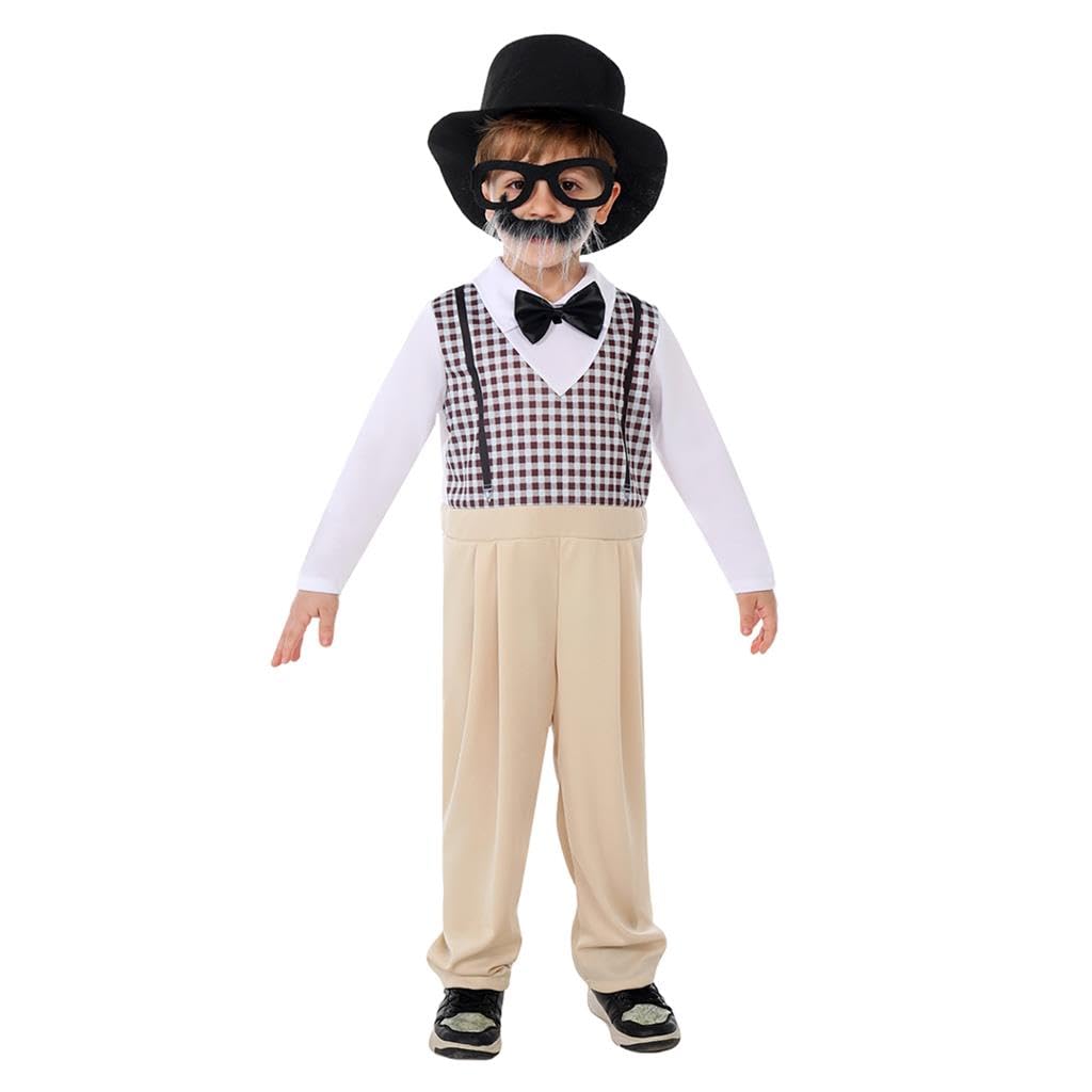 Lito Angels Little Boys Grandpa Old Man Costume 1920s Kids Fancy Dress Up Set Jumpsuit Hat Glasses Cane Moustache Pretend Play Age 7-8 Years - Image 4