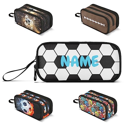 Image of Personalized Soccer Large Capacity Pencil Case Pencil Pouch Pen Box | 3 Compartment Large Storage Pencil Bag for Adults School Office Teen Girl Boy Men Women