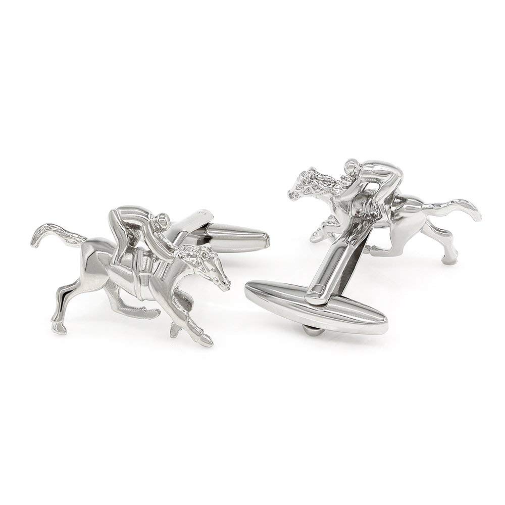 OtherHorse Race Rhodium Plated Cufflinks with a Presentation Gift Box