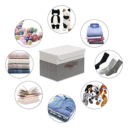 Outbros Large Collapsible Storage Box With Lid, Linen Fabric Clothing Shelf Basket Bins Toy Box For Towels, Books, Clothes 13 X 9.1 X 7.9 Inch (White/Grey, 1-Pack) #TOP4