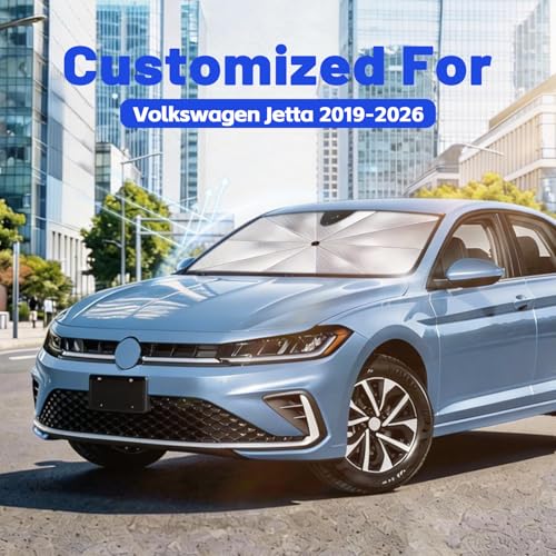 Image of Car Windshield Sun Shade for Volkswagen Jetta 2019-2026 -[Reflective Coated Fabric] Sunshade Umbrella for Front Window, Car Shades Sun Visor Keep Car Cool and Protects Interior, 1:1 Exact Fit