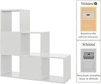 Vista 8 de Ladder Cube Storage Bookcase - Wooden L-Shaped 3-Tier Corner Shelf, Reversible 6-Cube Organizer for Home & Office, White