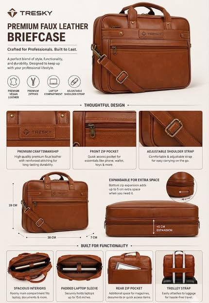 Image of Faux Leather Laptop Messenger Office Bag Briefcase for Work for Men
