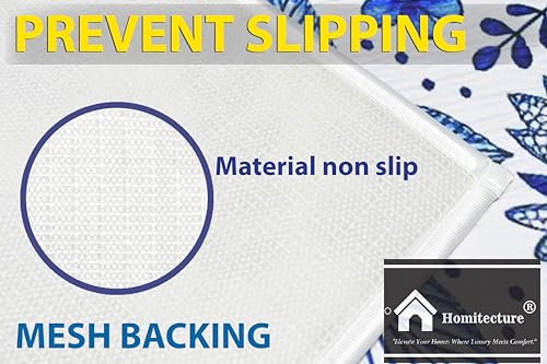 Image of Digital Printed Bathmat Set of 2 | Anti-Skid Mess Backing | Large & Small Combo | Water Absorbent, Quick Dry, Soft Floor Mat for Bathroom & Home Color - Floral Printed White and Blue