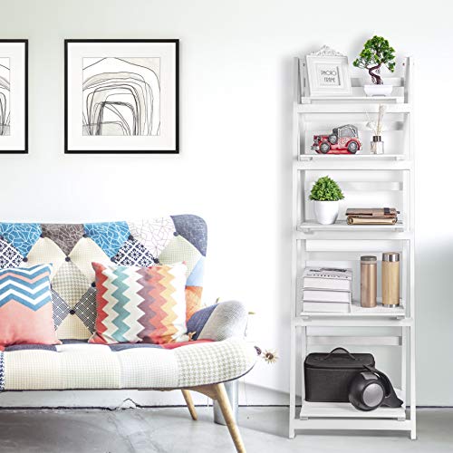 FutureCharger Ladder Shelf, 5-Tier Foldable Wood Bookshelf, Industrial Bookshelf, Ladder Bookcase Free Standing Organizer Storage Shelves Flower Plant Stand Rack for Living Room Bedroom Balcony Office - Thumbnail 4