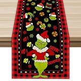 FARMNALL Camino de mesa de Navidad rojo de lino Merry Grinchmas, 13 x 90 pulgadas