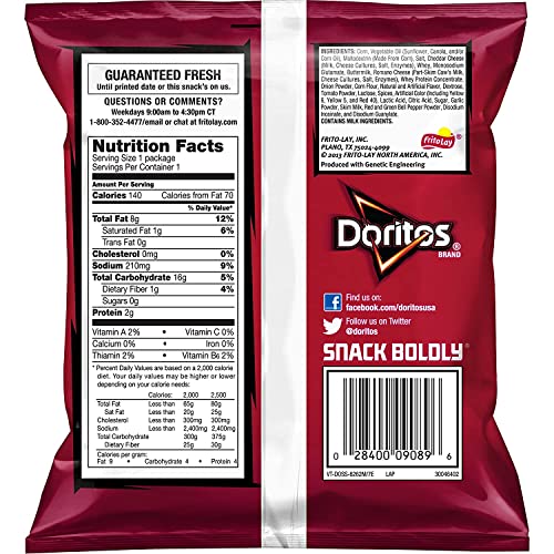 Image of Doritos Flavored Tortilla Chips, Nacho Cheese, 1 Ounce (Pack of 104)