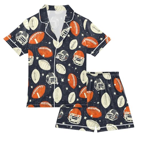 Rugby Pattern (39) Summer Satin Pajama Set, Cute Button-Down Sleepwear Pj Set for Sleep Wears